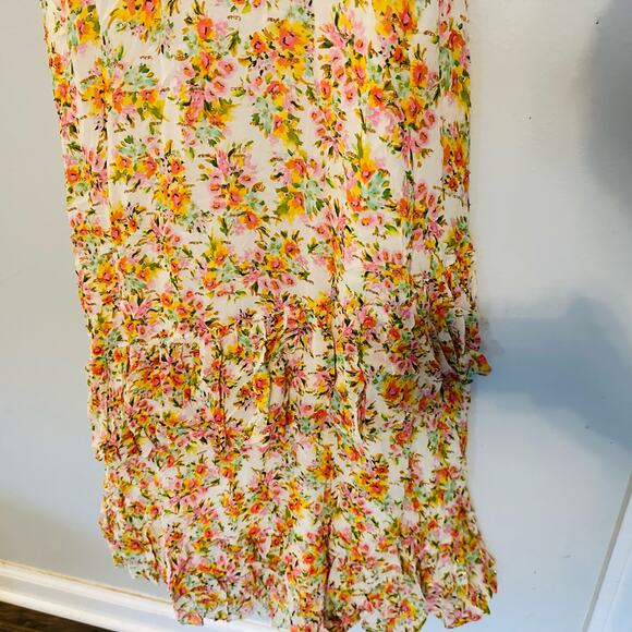 SHOSHANNA MIDNIGHT Remy Orange Yellow Floral Strapless Midi Dress Size 14 - Picture 8 of 9